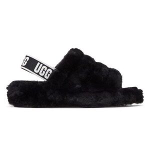 UGG Black Fluff Yeah Slide with Logo Strap